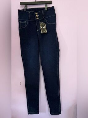 High-Waist Dark Blue Women’s Jeans - Stretch Skinny